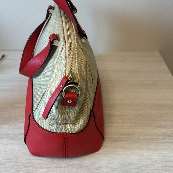 RARE Kate Spade Red and Cream Satchel CANVAS with Bold Accents - Picture 4 of 8